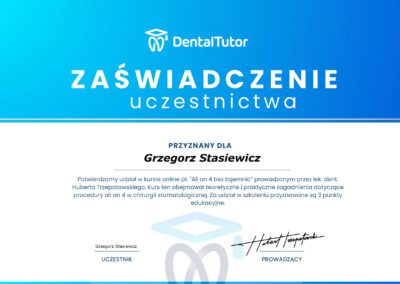 Certyfikat ze szkolenia: all-on-4 bez tajemnic