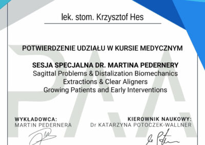 Certyfikat dla Dr Krzysztofa Hesa